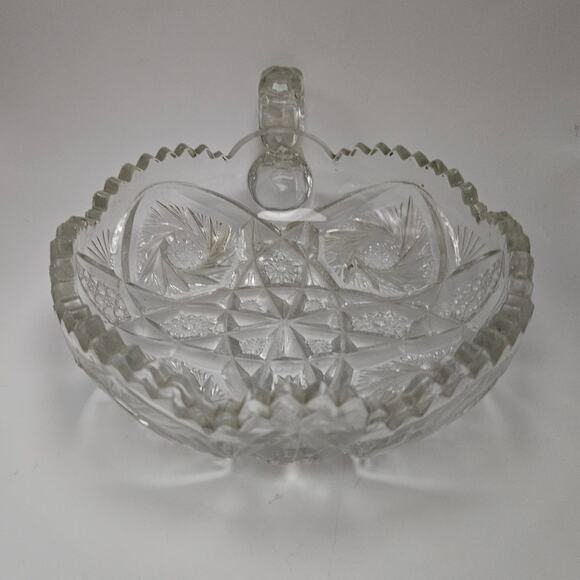 Antique American Brilliant Cut Glass Handled Nappy Bowl 6.5" Starburst Pattern - Picture 2 of 6